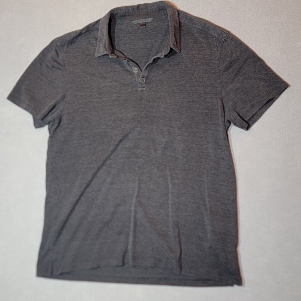 John Varvatos Silk Cotton Blend Polo Shirt Grey Large